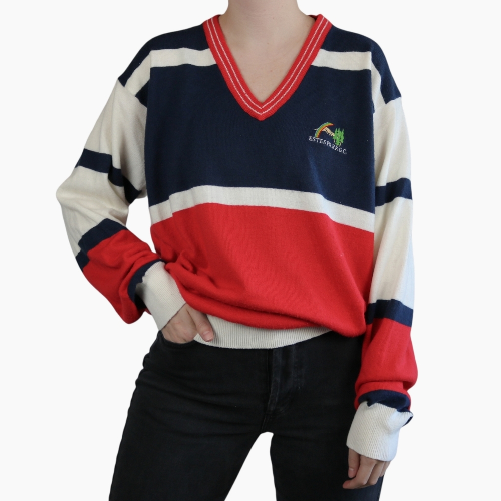 Vintage | Estes Park Colorado Golf Course Sweater R/W/B